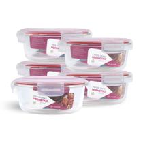 Kit 5 Potes De Vidro Redondo Com Tampa Hermética 950ml Kit 5 Potes De Vidro Redondo Com Tampa Hermética 950ml