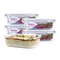 KIT 5 Potes de Vidro Retangular com Tampa Hermética 1520ml KIT 5 Potes de Vidro Retangular com Tampa Hermética 1520ml