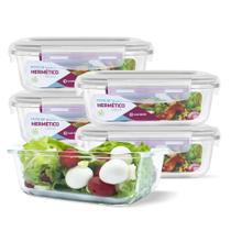Kit 5 Potes de Vidro Retangular com Tampa Hermética 640ml Branco Kit 5 Potes de Vidro Retangular com Tampa Hermética 640ml Branco
