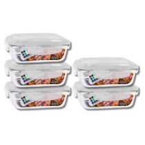 KIT 5 Potes de Vidro Retangular com Tampa Hermética 640ml KIT 5 Potes de Vidro Retangular com Tampa Hermética 640ml