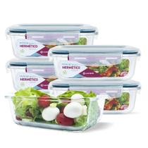 KIT 5 Potes de Vidro Retangular com Tampa Hermética 640ml