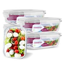 Kit 5 Potes de Vidro Retangular Tampa Hermética 640ml Branco