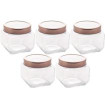 Kit 5 Potes de Vidro Tampa Metal Rose Gold 800ml Gastro Lyor Porta Mantimentos Doces Kit 5 Potes de Vidro Tampa Metal Rose Gold 800ml Gastro Lyor Porta Mantimentos Doces