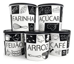 Kit 5 Potes Hermético 2l Arroz Feijao Acucar Cafe Farinha Kit 5 Potes Hermético 2l Arroz Feijao Acucar Cafe Farinha