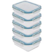 Kit 5 Potes Hermético de Vidro Borossilicato Marmita 550ml Vasilha Alimentos Retangular Kit 5 Potes Hermético de Vidro Borossilicato Marmita 550ml Vasilha Alimentos Retangular