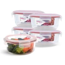 Kit 5 Potes Hermético Vidro Redondo Médio Salada Fit 620ml