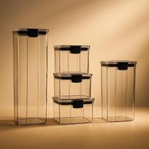 Kit 5 Potes Herméticos Acrílicos Empilháveis para Mantimentos com Tampa Vedada Conserva Alimentos e Organiza sua Cozinha