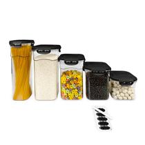 Kit 5 Potes Herméticos com Trava Empilhável Resistente para Armazenamento de Alimentos Condimentos Macarrão Arroz Feijão Organização Cozinha Dispensa