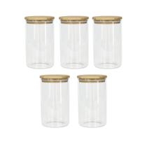 Kit 5 Potes Herméticos de Vidro com Tampa de Bambu 1000ml