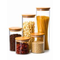 Kit 5 Potes Herméticos de Vidro com Tampa de Bambu Kit 5 Potes Herméticos de Vidro com Tampa de Bambu