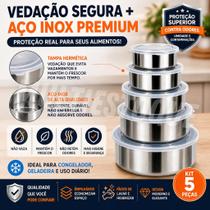Kit 5 Potes Herméticos Inox com Tampa Vedação Segura, Empilháveis e Anti Vazamento Kit 5 Potes Herméticos Inox com Tampa Vedação Segura, Empilháveis e Anti Vazamento