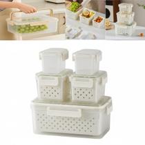 Kit 5 Potes Hermeticos Organizador Geladeira Escorredor Interno Marmita Fitness Plastico Tampa Trava