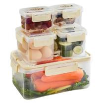 Kit 5 potes hermeticos organizador trava lateral geladeira multifuncional cesto separador agua marmita maleta alca livre - GHITTONI