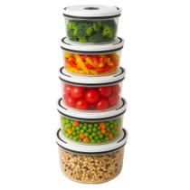 Kit 5 Potes Herméticos Plásticos com Tampa Armazenamento de Grãos, Cereais e Líquidos, Empilháveis, Vedação Contra Vaz Kit 5 Potes Herméticos Plásticos com Tampa Armazenamento de Grãos, Cereais e Líquidos, Empilháveis, Vedação Contra Vaz
