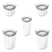 Kit 5 Potes Herméticos Porta Alimentos Mantimentos Natural Com Tampa Cozinha Block - KTE 027 Ou