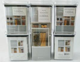 Kit 5 potes herméticos quadrados empilháveis acrílico lumini paramount Kit 5 potes herméticos quadrados empilháveis acrílico lumini paramount