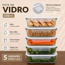Kit 5 Potes Herméticos Vidro 650ml Com Válvula Flashgoods 5 Unidades Kit 5 Potes Herméticos Vidro 650ml Com Válvula Flashgoods 5 Unidades