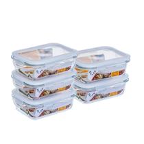 Kit 5 Potes Herméticos vidro Retangular 640ml Marmita GP Home BRANCO