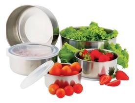 Kit 5 Potes Inox Para Alimentos Com Tampa Flexível Cozinha Kit 5 Potes Inox Para Alimentos Com Tampa Flexível Cozinha