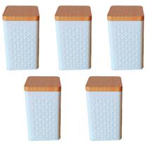 Kit 5 Potes Latas Porta Mantimento Tampa Bambu Café e Açucar Kit 5 Potes Latas Porta Mantimento Tampa Bambu Café e Açucar