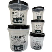 Kit 5 Potes Mantimentos Tampa Rosca com Adesivo - Linha Prime, BPA FREE, PP5