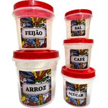 Kit 5 Potes Mantimentos Tampa Rosca com Adesivo - Linha Prime, BPA FREE, PP5