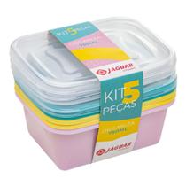 Kit 5 Potes Multiusos Organizadores com Tampa - 750ml - Conjunto de Pote Jaguar - 5pc Retangular 750ML Colorido - PANAMI