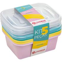 Kit 5 Potes Multiusos Organizadores com Tampa - 750ml - Conjunto de Pote Jaguar - 5pc Retangular 750ML Colorido - PANAMI