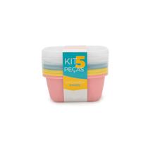 Kit 5 Potes Organizacionais Tampa 690Ml Quaadrado Freezer Kit 5 Potes Organizacionais Tampa 690Ml Quaadrado Freezer