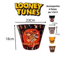 Kit 5 Potes Pipoca Com Copos Looney Tunes Em Melanina 40000