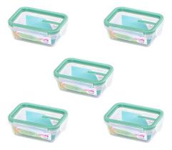 Kit 5 Potes Plástico Com Travas Empilháveis Marmita 330ml