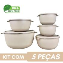 Kit 5 Potes Plastico Redondos Bowl Livre Bpa Cor:BEGE