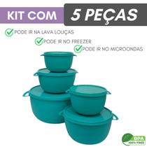 Kit 5 Potes Plastico Redondos Bowl Livre Bpa Cor:TIFANNY