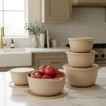 Kit 5 Potes Plastico Redondos Tampa Aliment Verde-Claro Pret