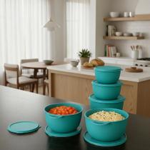 Kit 5 Potes Plastico Redondos Tampa Alimento Bow Rosa Tifann