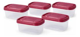 Kit 5 Potes Plásticos 300ml Retangular Com Tampa Multiuso Kit 5 Potes Plásticos 300ml Retangular Com Tampa Multiuso