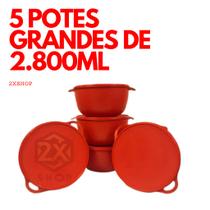 Kit 5 Potes Plásticos Bowl 2800ml Grandes Herméticos Cozinha Organizador Alimentos Resistente
