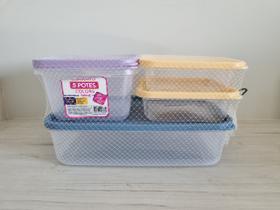 Kit 5 Potes Plásticos com Tampa Colorida Microondas, Freezer, Lavalouça Seguro livre de BPA