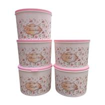 kit 5 Potes Plásticos Porta Mantimentos Floral 1 Litro