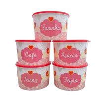 Kit 5 Potes Plásticos Porta Mantimentos Linha Afeto