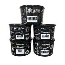 Kit 5 Potes Plásticos Porta Mantimentos Pretos 2 litros