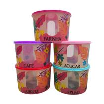Kit 5 Potes Plásticos Porta Mantimentos Tropical 2 Litros