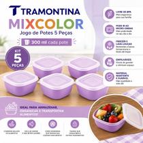 Kit 5 Potes Plásticos Tramontina Mixcolor 300ml Lilás Empilháveis Original Kit 5 Potes Plásticos Tramontina Mixcolor 300ml Lilás Empilháveis Original