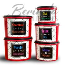 Kit 5 Potes Porta Condimentos Beleza e Organização Kit 5 Potes Porta Condimentos Beleza e Organização