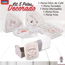Kit 5 Potes Porta Frios Torrada Mortadela Filtro de Café e Pizza