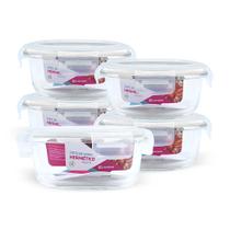 Kit 5 Potes Pote Hermético De Vidro Redondo Pequeno 400ml Salada Frutas