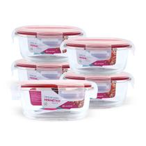 Kit 5 Potes Pote Hermético De Vidro Redondo Pequeno 400ml Salada Frutas