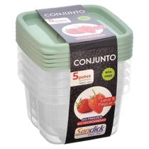 Kit 5 Potes Quadrados 700ml com Tampa Organizadores de Alimentos Plástico BPA Free Kit 5 Potes Quadrados 700ml com Tampa Organizadores de Alimentos Plástico BPA Free