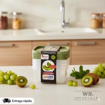 Kit 5 Potes Quadrados 700ml com Tampa Organizadores de Alimentos Plástico BPA Free