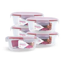 Kit 5 Potes Redondo Vidro Hermético Forno Freezer 1300ml